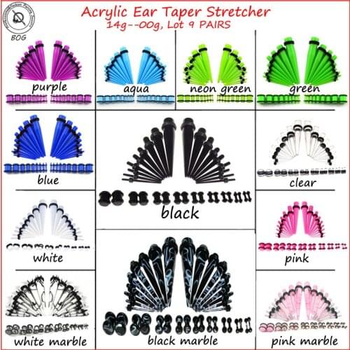 Lot36Pcs Ear Taper Stretcher Expander Gauge Kit Ear Tunnel Plugs Set Ear Piercing Starter Kit Body Jewelry 9 Colors For Choose