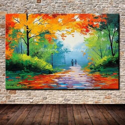 Mintura Art Handpainted Abstract Palette Knife Autumn Scenery Oil Painting On Canvas Modern Wall Picture For Wall Decor Artworks