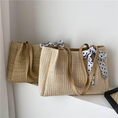 Fashion Women Summer Straw Beach Large Capacity Tote Bag Casual Shoulder Bag Handbag Lady Daily Basket Storage Shopping Bag