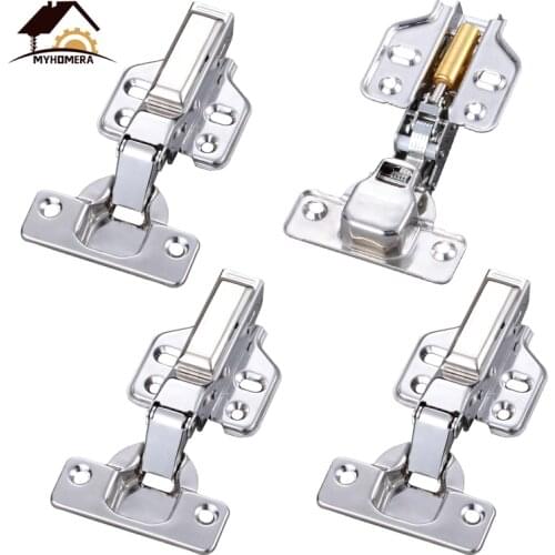 Myhomera 4Pcs Cabinet Hinge 304 Stainless Steel Hydraulic Furniture Door Hinges Copper Core Cupboard Damper Buffer Soft Close