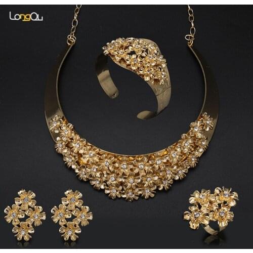 Moroccan style Statement Necklace Earrings Ring bracelet set with Crystal DIY Rhinestones Luxury Bride Wedding Jewelry sets