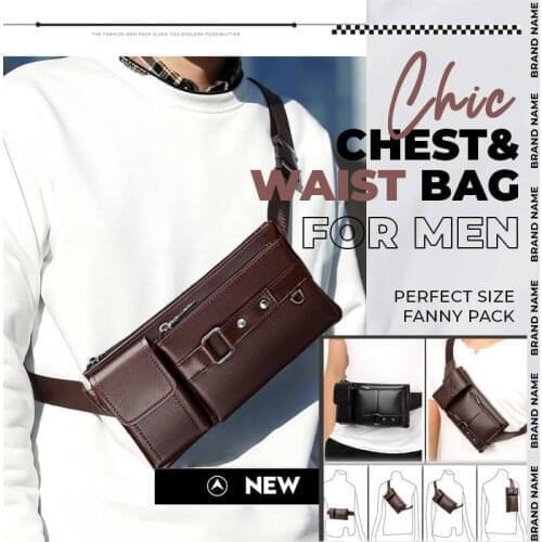 Chic Chest Waist Bag For Men PU Leather Crossbody Bag Mens Fashion Luxury Waist Bag Male Multipurpose Solid Color Chest Handbag