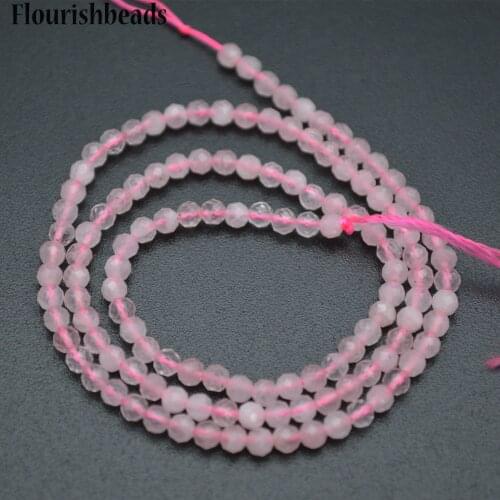 Natural Rose Quartz Diamond Cutting Faceted 3mm Stone Round Loose Beads