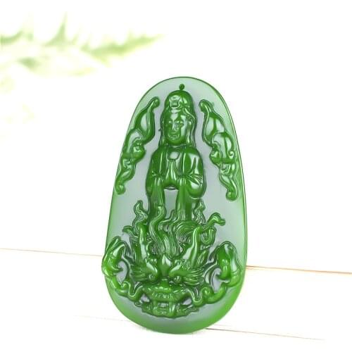 Natural Green Jade Dragon Guanyin Pendant Necklace Chinese Hand-Carved Charm Jewelry Fashion Accessories Amulet for Men Women