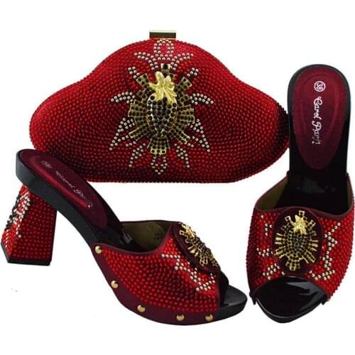 Latest design italian shoes with matching bags set decorated with rhinestone shoe and bag italian design set party lady JZS-04
