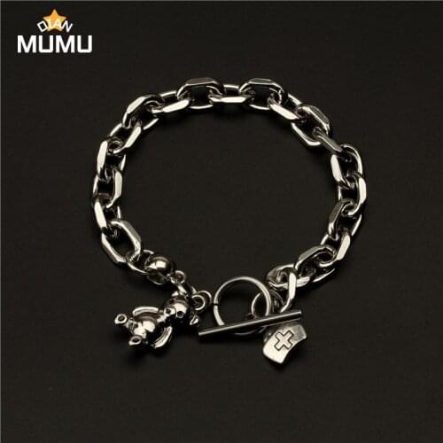 New Vintage Cute Nurse Bear Bracelet Cool Gold Metal Plated Chain Circle Stainless Steel Bracelet For Women Travel Jewelry Gift