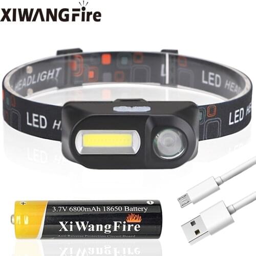 Portable Mini XPE+COB LED Headlamp USB Rechargeable Use 18650 Battery Head Lamp Camping Fishing Headlight Flashlight Torch