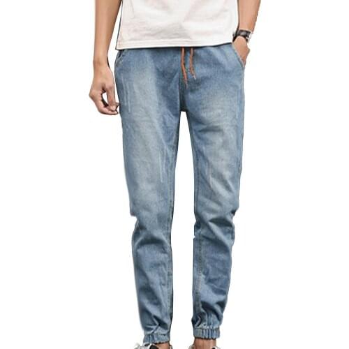 Plus Size Fashion Casual Comfy Men Jogger Stretch Drawstring Elastic Waist Fit Denim Long Pants Jeans Slim Clothing For Mens
