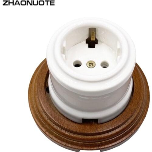 Home Improvement High-quality Wall Outlet EU Socket Ceramic pop Socket 1-3 Hole Wooden Base