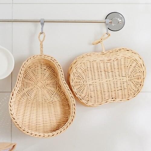 Handmade Rattan Organizer Woven Fruit Pear Apple Storage Basket Snacks Food Small Stuff Holder Support Home Kitchen Decor