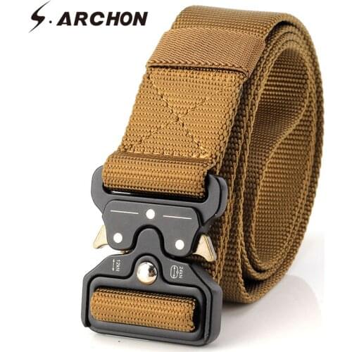 S.ARCHON SWAT Military Combat Nylon Belts Men Meatl Buckle Sturdy Survival Tactical Waist Belts Male Knock Off Army Belts 3.8cm