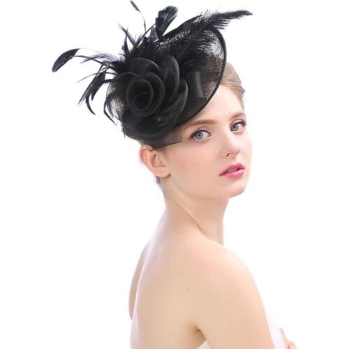 Bridal hat feather headdress linen bridal top hat mesh hat European British headdress bride headdress hair accessory