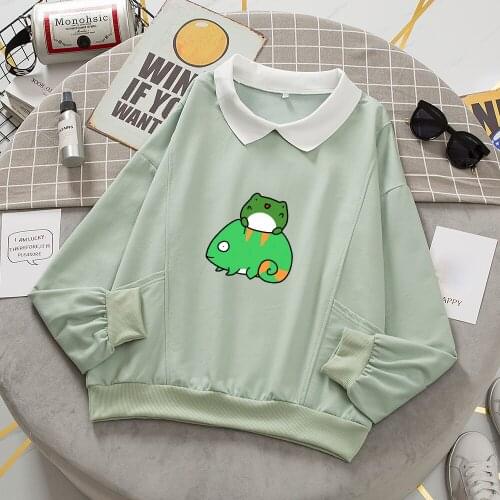 Frog Skateboard Hoodie Cotton Pullover Long Sleeve Sweetshirt Hip Hop Casual Top with Pocket Hoodies for Girls Kawaii Clothes