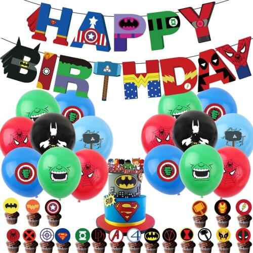 1set Marvel Super Hero Spiderman Balloons Spiderman Hulk Birthday Banner Cake Topper Baby Shower Boy Girl Kids Favors Toys Gift