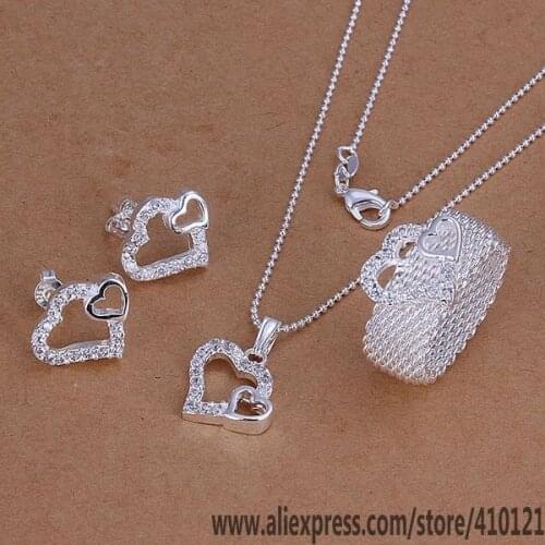 S181 High Quality Anniversary Jewelry Sets,Wholesale Fashion Jewelry Elegant Charms Fashion Crystal Heart Ring Earrings Necklace