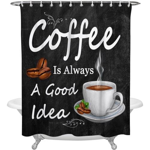 Retro Style Coffee Bean Coffee Shower Curtain Waterproof Polyester Fabric Bathroom Curtain Home Bath Curtain with Hook