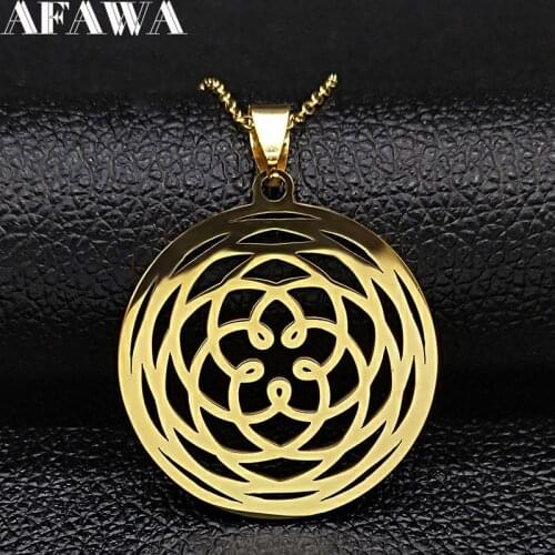 2021 Fashion Flower of Life Stainless Steel Chain Necklace for Women Gold Color Necklaces Pendants Jewelry joyas mujer N19308S02