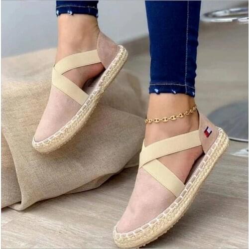 YSHUNIJ Women Sandals 2021 New 40-43 Straw Flat Bottom Elastic Large Size Lightweight Comfortable Suede Womens Sandals