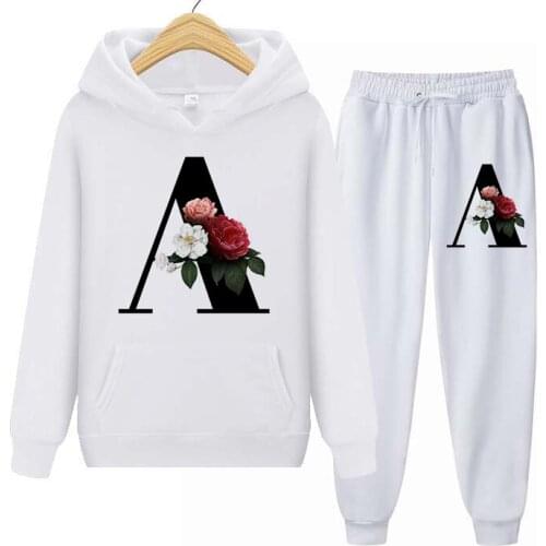 A-Z Letter Print Hooded Sweatshirts And Pants Sets Women Autumn Pullover Harajuku Hoodies 2021 Korean Fashion Oversized Clothes