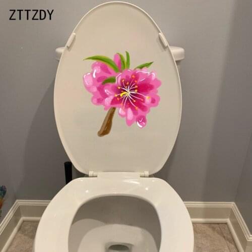 ZTTZDY 22.6*21.7CM Pink Flower Fashion WC Toilet Seat Stickers Home Room Wall Decal T2-0111