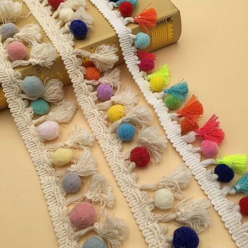 1-3yards cotton fabric sewing decorative pompon tassel ribbon Sewing Lace Handmade DIY Craft process clothing accessories