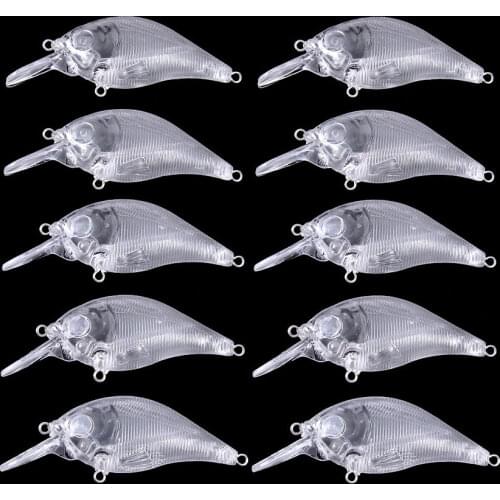 10 pcs Unpainted Clear Crankbait Plastic Fishing Lure Bodies Bait Fishing Tackle 10.2g 7.5cm