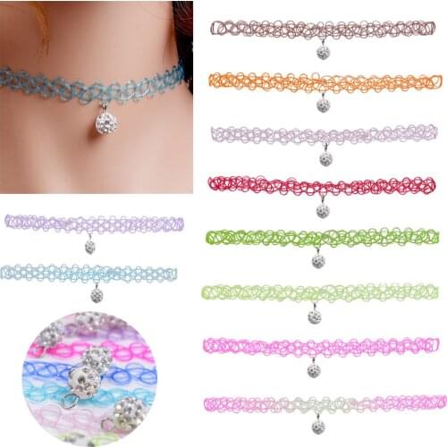 12Pcs/Set Vintage Tattoo Rainbow Chokers Gothic Punk Elastic Hollow Necklace Retro Pendants Women Jewelry Party Wear for Girls