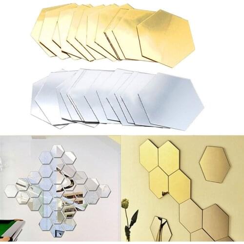 12Pcs 3D Mirror Hexagon Vinyl Removable Wall Sticker Decal Home Decor Art DIY FU