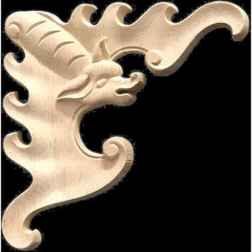 13cm Vintage Unpainted Wood Carved Corner Applique Frame for Home Furniture Wall Cabinet Door Decorative Wooden Miniature Craft