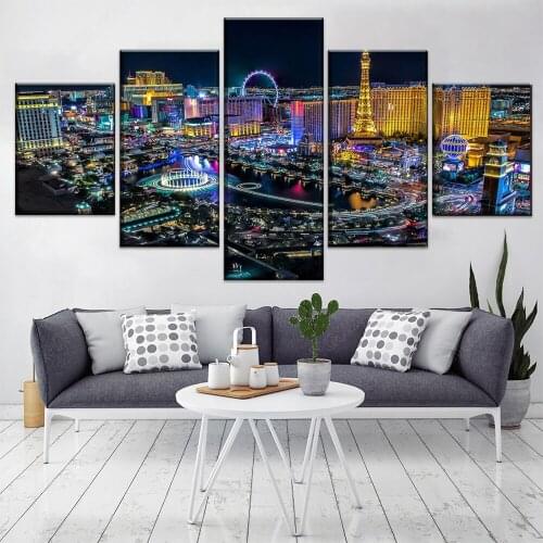 5 Pieces Las Vegas City Landscape Paintings Canvas HD Prints Modular Pictures Wall Art Home Decorative Poster Modern Artwork