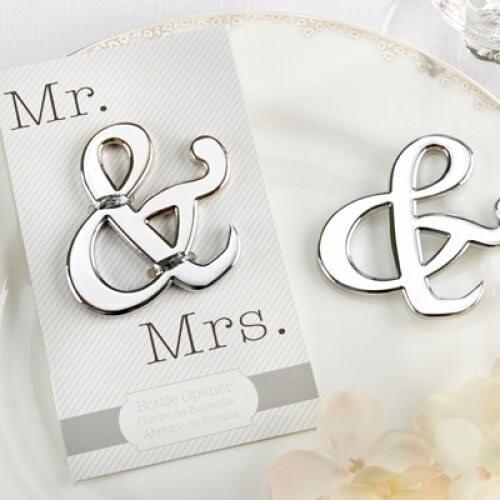 50Pcs Wholesale "Mr. and Mrs." Ampersand Bottle Opener Favor For Party Supplies Silver Wedding Gift For Guest Free Shipping Lot