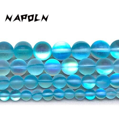 6/8/10MM Frosted Blue Glitter Glass Stone Loose Beads Handmade String Round Bead Fitting Earring Necklace Bracelet Lady Jewelry