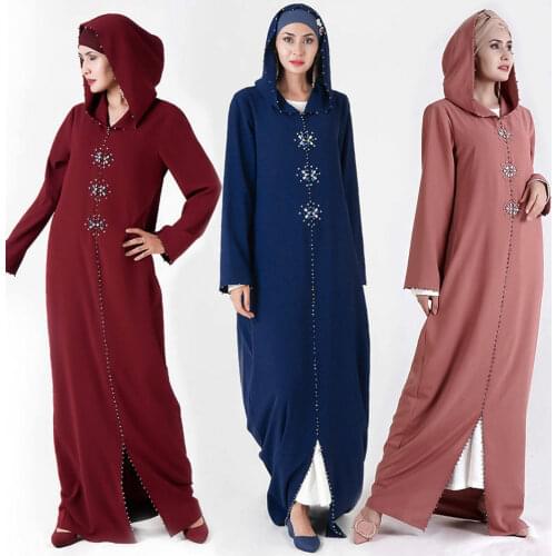Caftan Marocaind Ramadan Hooded Diamond Dress Women Lace Islamic Clothes Muslim Jellaba Femme Hijab Abaya Dubai Turkey Long Robe