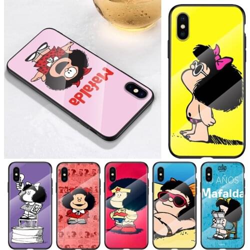 Cartoon Girl Mafalda For Apple iPhone 12 11 8 7 6 6S XS XR SE X 2020 Pro Max Mini Plus Tempered Glass Phone Case
