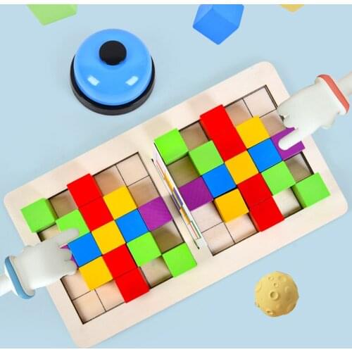 Montessori Baby Wood Double Battle Blocks Toys Building Block Game Parent-child Logical Thinking Puzzle
