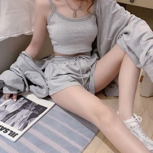 Loungewear Women 3 Pieces Summer Sleepwear Ensembles De Pyjama Nightgown Suits with Shorts Home Wear Roomware