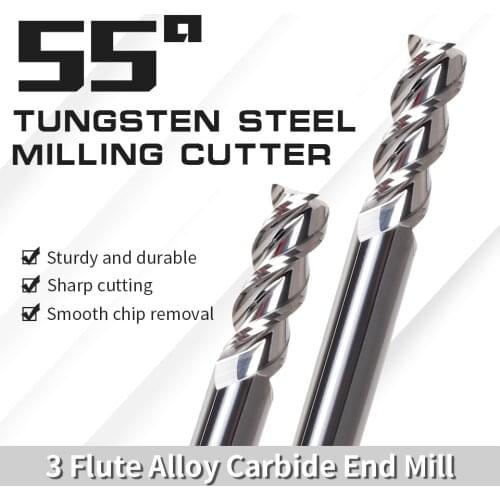 AUGT 3Flute HRC55 Aluminum Carbide Milling Cutter Tungsten End Mill CNC Tool 1 To 20mm For Fiberglass Acrylic Wood Copper