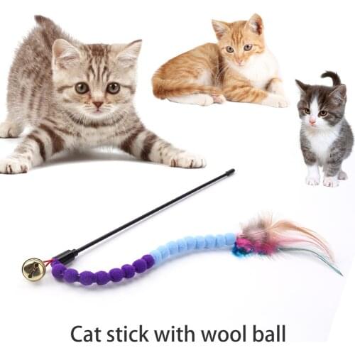 Cat Feather Toy Feather Teaser Stick Colorful Pompom Feather Wand Funny Kitten Teaser Rod Interactive Toys Kitten Pets Supplies