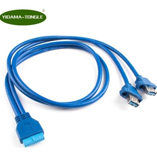 USB3.0 Dual Port USB 3.0 Female Screw Mount Panel Type to Motherboard 20Pin Cable PC Case cables 20 pin 30cm 50cm 80cm