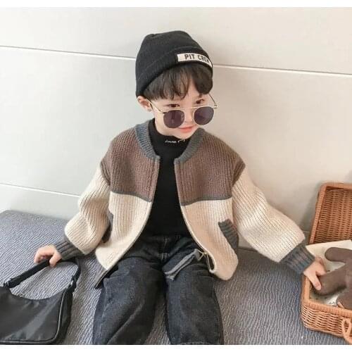 Boys Cardigan Knitted Sweater 2021 Autumn New Medium and Small Children Korean Casual Childrens Jacket pre sale 2020 autumn