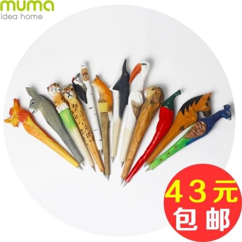 Creative Gifts Wood carving animal carton cute Ball point pen free shipping