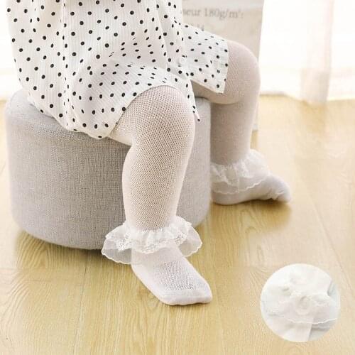 Summer Mesh Baby Tights Soft Cotton Infant Girl Pantyhose Princess Lace Flower Breathable Baby StockingsToddler Baby Girl Tights