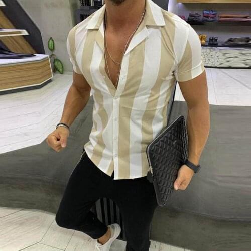 Summer Fashion Striped Shirt Mens 2020 Luxury Mens Slim Fit Shirt Short Sleeve Stylish Formal Casual Tee Tops blusa masculina