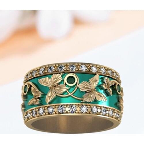 Fashion Green Butterfly Rings Women Lady Elegant Party Wedding Birthday Valentine Gifts Zircon Butterfly Pattern Ring