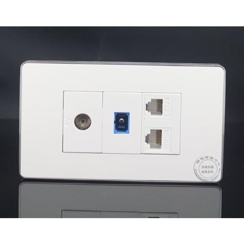 120MM Wall Plate 4 Ports CAT5E RJ45 Network LAN + SC Optical Fiber Outlet +TV Socket +RJ11 Cat3 Telephone Panel Faceplate