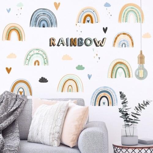 Nordic DIY Wall Stickers Boys Girls Kids Room Decoration Rainbow Stickers Home Office Decor Art Bedroom Decals for Furniture