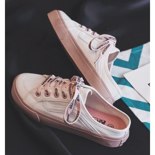 New Style No Heel White Shoes 2019 Summer Female Canvas Shoes Half Drag Students The Wild