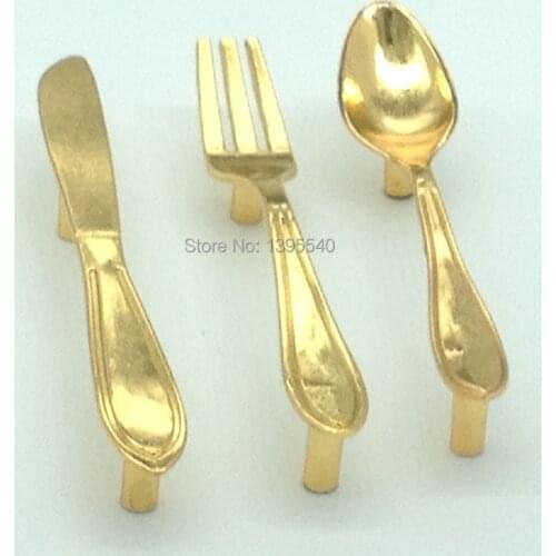 New Golden Spoon Knife Fork Kitchen Cabinet Handle Cupboard HandlesDrawer KnobsFurniture PullsBars Knobs