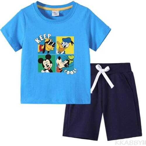 Disney Girls Clothing Kids Clothes Boys Toddler Girl Ruffle Outfits Clothing Girl Set T-shirt+ Shorts Suit for Boys