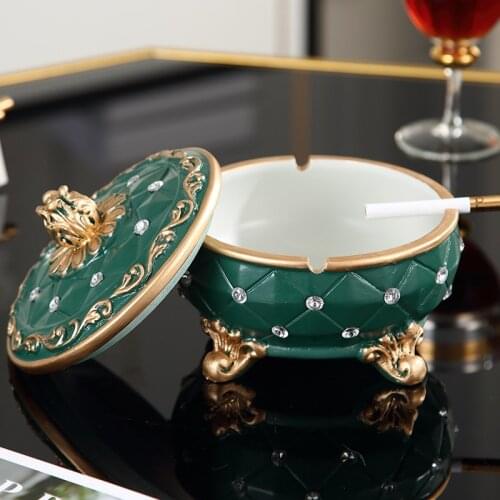 European-style Resin Ashtray Luxury White Diamond Candy Jar Living Room Office Storage Box Diamond-studded High-end Jewelry Box